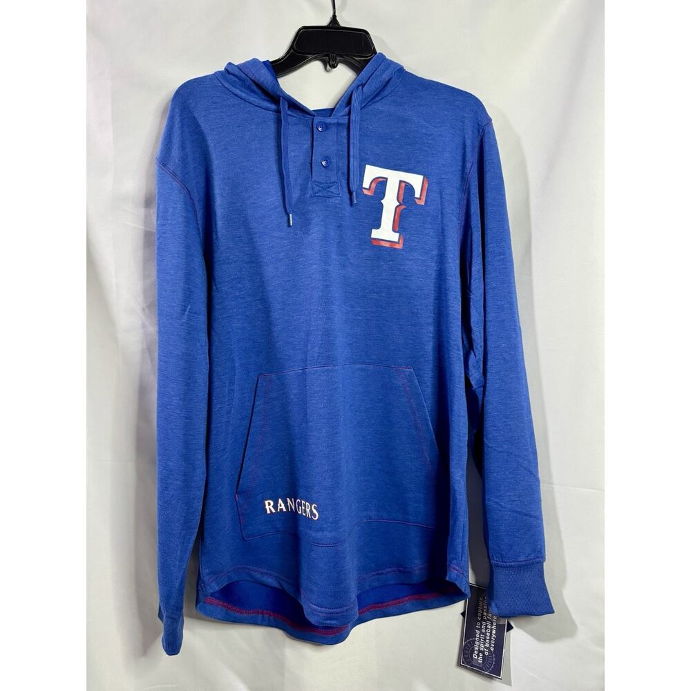 Texas Rangers Baseball Hoodie Pullover Button Neck Logo Men's Medium True Fan